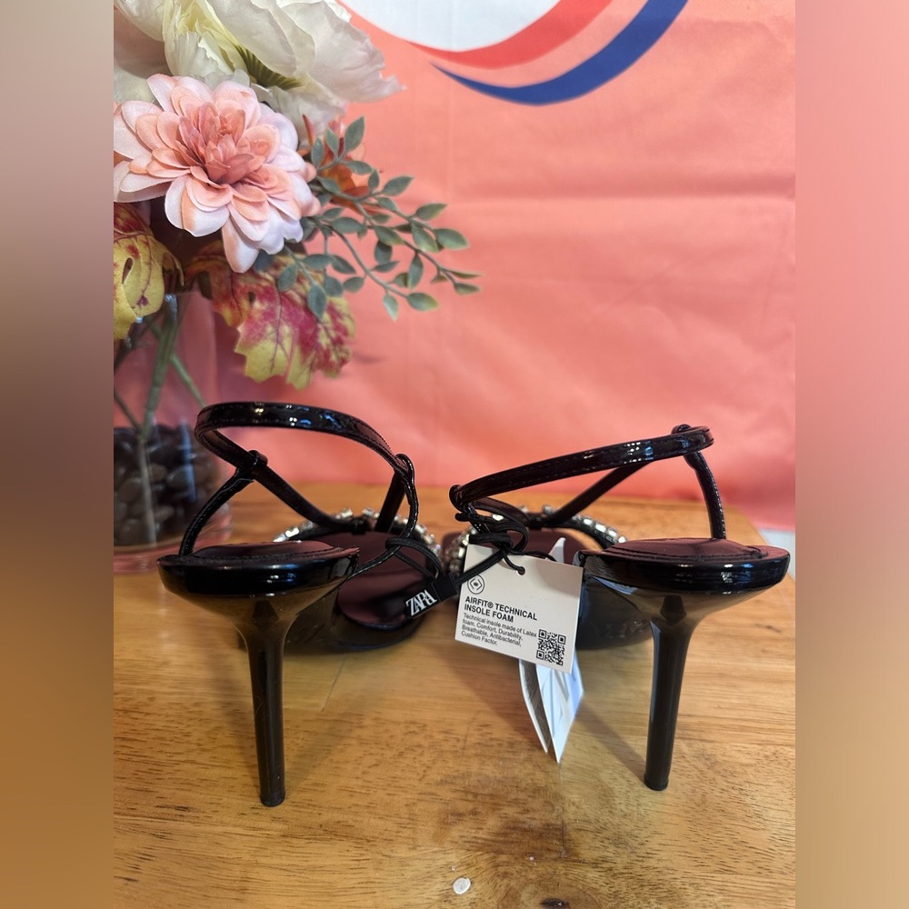 ZARA Rhinestone heels NWT size 8 black in color - Picture 4 of 5